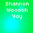 Green background with white pixelated text 'Shannon Woooh Yay' and a bright blue light effect that shifts position across frames.