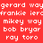 Red and black pixelated text with repeated names in white, showing animation changes across frames