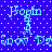 Blue background with white dots, featuring repeated light blue text and figures in a pixelated style.