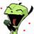 Green cartoon character with wide open mouth holding taco, surrounded by red squares and pink text reading 'sammich!' and 'I love tacos!'