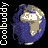 A contact sheet of 18 animated frames showing a rotating Earth globe icon with blue oceans and beige continents, displayed in a 5x4 grid layout on a black background with gray transparency indicator.