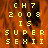 Pixelated yellow text on orange flame-like background with gray rectangle in bottom-right corner.