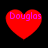Four red heart shapes with pink text reading "Douglas" on a black background, arranged in two of two