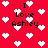 Red background with white pixelated hearts and repeated black text "I Love Ashley" in a pattern