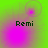 Green and pink gradient background with four instances of the text 'Remi' and shifting circular patterns.
