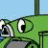 A split-frame contact sheet showing a green cartoon character on the left and bright green text on a dark background on the right, both in pixelated style.