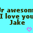 Pixelated text on cyan background with two pink hearts, showing repeated phrases and names in brown block letters.