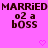 Pixelated text and heart symbols on a bright pink background with repeated 'MARRIED' and 'o2 a bOSS' phrases.