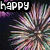 Pixelated fireworks burst with multicolored streaks against a dark background, with text overlays changing across frames.