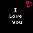 Pixelated pink heart symbol above two identical white text blocks reading "I Love You" on black background.