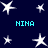 Dark blue background with multiple white star shapes and four instances of cyan text reading "NINA" in pixelated font.