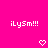 A static image with a bright pink background displays two identical white pixelated text strings and two pixelated heart symbols.