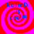 Four identical display a red and pink spiral background with blue text reading "KallieD is cool!!!" in each