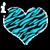 Four heart-shaped icons with blue and black zebra stripes on a black background, each containing distinct white text or symbols.