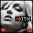 A 4x3 contact sheet of animated frames showing a grayscale close-up of a woman's face with red heart icons and the text "HOTTIE" in pixelated font, where some letters alternate between black and red.