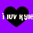 Four black heart shapes on a purple background with white text reading "i loy kyle" across each heart.