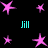 A static image with a black background featuring multiple pink star shapes and four cyan "Jill" text labels arranged in a pattern
