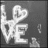 Pixelated grayscale icon with large stylized text 'LOVE' and a small exclamation mark on the right side.