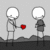 Two stick figures stand on a dark ground against a gray background; one offers a red heart to the other while text reads LOVE EMO.