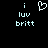 Pixelated text and heart symbol on black background, with two identical static frames showing 'i luv britt' in light blue.