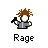 Pixelated character with brown spiky hair, white face, gray jacket holding black object; text labels below each instance.