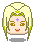 Pixelated character with blonde hair, purple star on forehead, brown eyes, and red lips in four variations showing subtle facial expression changes.