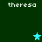 Dark green background with four instances of the text 'theresa' in white pixelated font and three cyan star icons positioned around the text.
