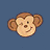 Pixelated monkey face with brown fur and light skin, winking on left frame, sticking out red tongue on right frame against solid blue background.