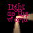Animated icon with pink text "Light up the world" repeated four times around a central light beam structure on black background.