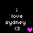 Pixelated text 'i love sydney <3' with a heart symbol changing color across frames on black background.
