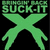 Green X-shaped hand gesture icon with 'SUCK-IT' text above and below, displayed in a with one missing