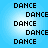 A static image displays the word "DANCE" repeated in multiple and against a light blue gradient background