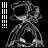 A 48x48 pixel animated buddy icon featuring a grayscale anime-style character with flowing hair and dynamic pose, alongside text elements on a black background.
