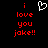 Pixelated red text 'i love you joke!!' on black background with white heart symbol above.