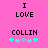 Pixelated text 'I LOVE COLLIN' on bright pink background with cyan and gray star-like symbols below.