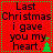 Red background with black text reading "Last Christmas i gave you my heart." and a small green tree icon, displayed in four identical