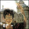Animated sequence showing a character with round glasses and dark hair in various poses against a castle background, with text overlays changing across frames.