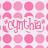 Pixelated pink and white grid of circular and semi-circular shapes with stylized text overlay.