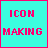 25 cyan squares with pink borders, each containing pixelated text in red and blue; some squares show 'ICON MAKING', others 'THE NEW MYSPACE', and a few display 'Addiction' with colored dots