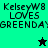 Pixelated text reads 'KelseyW8 LOVES GREENDAY' on split green and black background with two star icons.