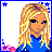 Pixel art contact sheet showing four frames of an animated buddy icon featuring a blonde character in blue pajamas with pink flowers and Patrick Star from SpongeBob SquarePants, alongside text reading "I love Patrick star."
