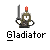 Pixelated gladiator icon with red plume and sword, displayed in a contact sheet with text promoting 'badassbuddy.com' on gray background.