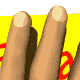 Animated sequence showing a hand holding a yellow card with red text, transitioning through various hand positions and card orientations.