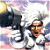 Pixelated image of a person with white hair holding a large black object against a cloudy sky, next to green text reading 'Original Icons .com' on dark background.