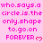 A static image with pink text on a light background repeating 'who.says.a who.says.a who.says.a circle.is.the only.shape to.go.on FOREVER' followed by red heart symbols.