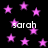 Black background with scattered pink stars and repeated white text 'sarah' in pixelated font.