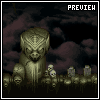 Pixel art of a large stone statue with multiple smaller statues below it against dark clouds, labeled PREVIEW at top.