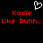 Pixelated red text on black background with white heart symbol above, repeating 'Kosie Like Duhh...'