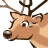 Animated pixel art of a reindeer head with brown fur, black antlers, and a red nose that glows in some frames.