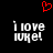 Red pixelated heart symbol above two identical white text blocks reading 'i love you!' on black background.